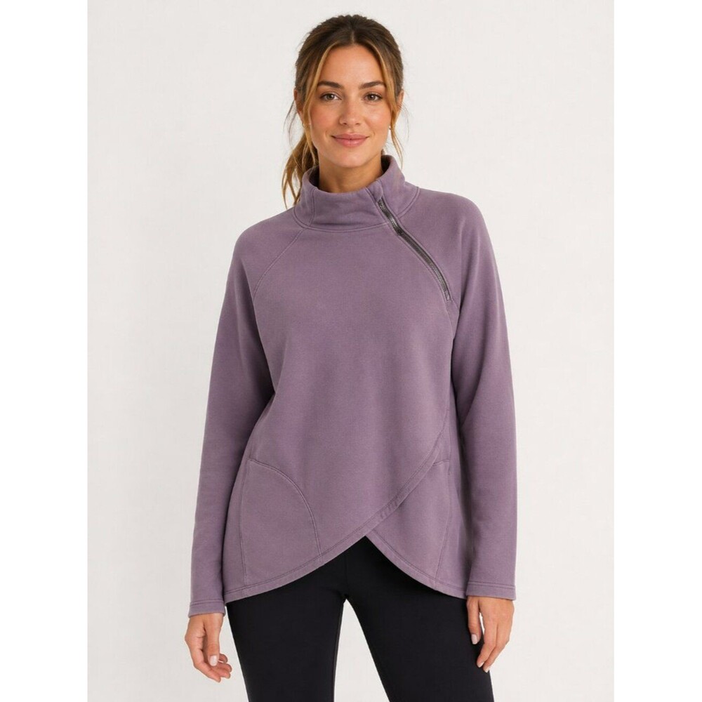 Athleta XL Tall Mock Neck Tunic Sweatshirt Lavender Asymmetrical Zip Pullover